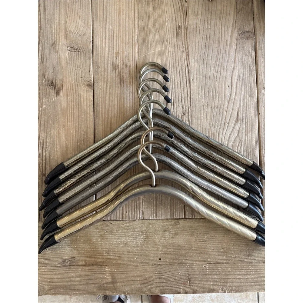 Vintage Metal Tubular Clothes Hangers Black Rubber Tips Mid Century Set of 7 MCM